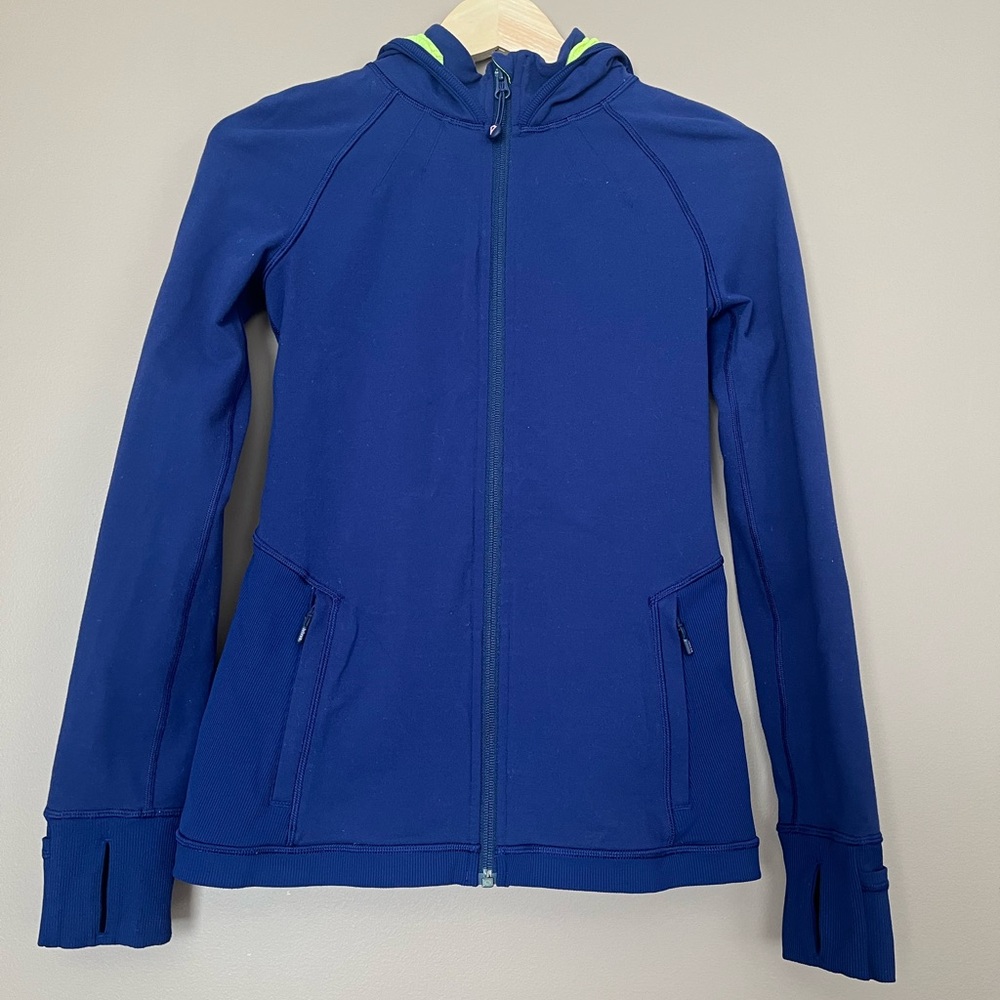 {Ivivva} Girls on a Moonwalk Hoodie Jacket in Hero Blue Lime Light - Girls 12